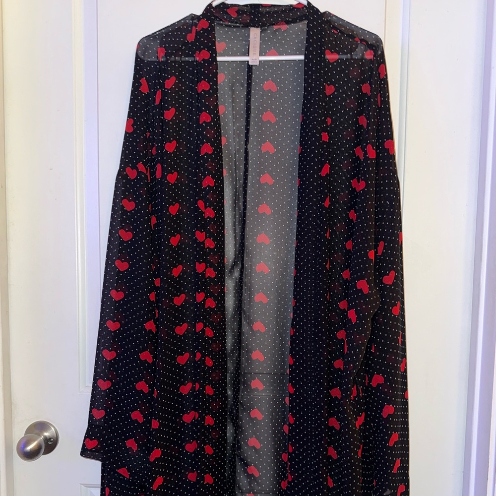 Cacique Black Robe with Red Heart Pattern